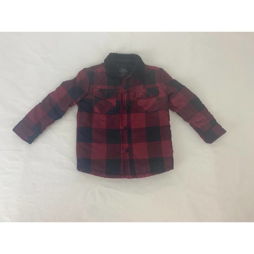 Buffalo David Bitton Kids Checkered Jacket Fleece Collar Red Black - Size 2T